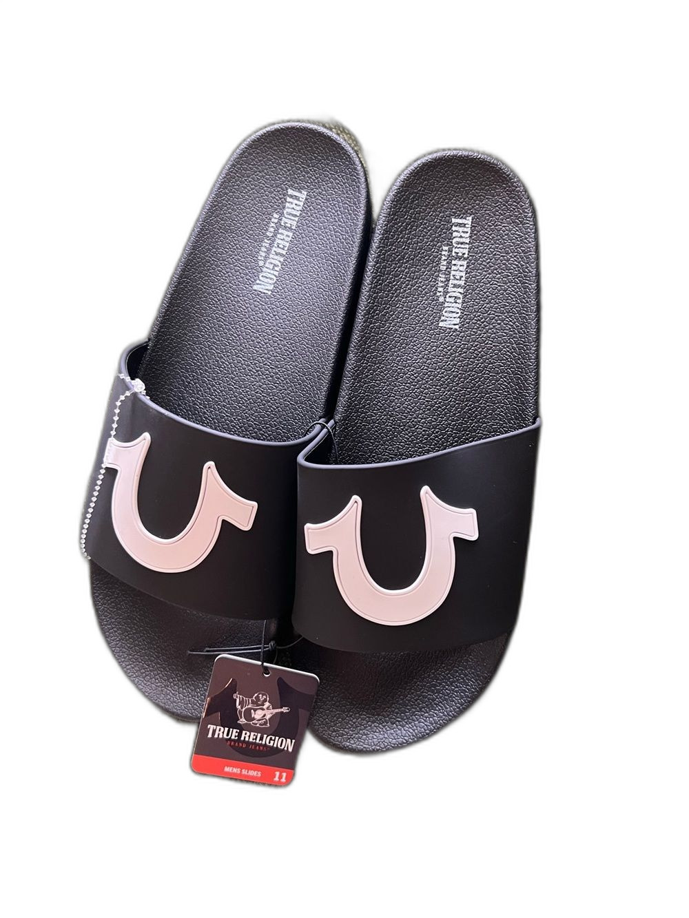 True Religion Brand Jeans Men’s Black Slides Sandals Size 11 NWT